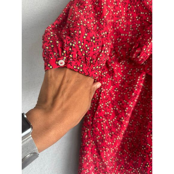 NWT's Free People Clara Floral Print Tunic Faux Wrap Red Mini Dress Size Xsmall - Picture 3 of 14